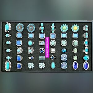 Elegant Silver and 48 Pcs. Blue Ring Set